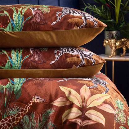 Aranya Exotic Animal Velvet Duvet Cover Set in Rust