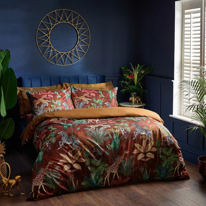 Aranya Exotic Animal Velvet Duvet Cover Set in Rust
