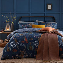 Forest Fauna Woodland Reversible Duvet Cover Set in Navy