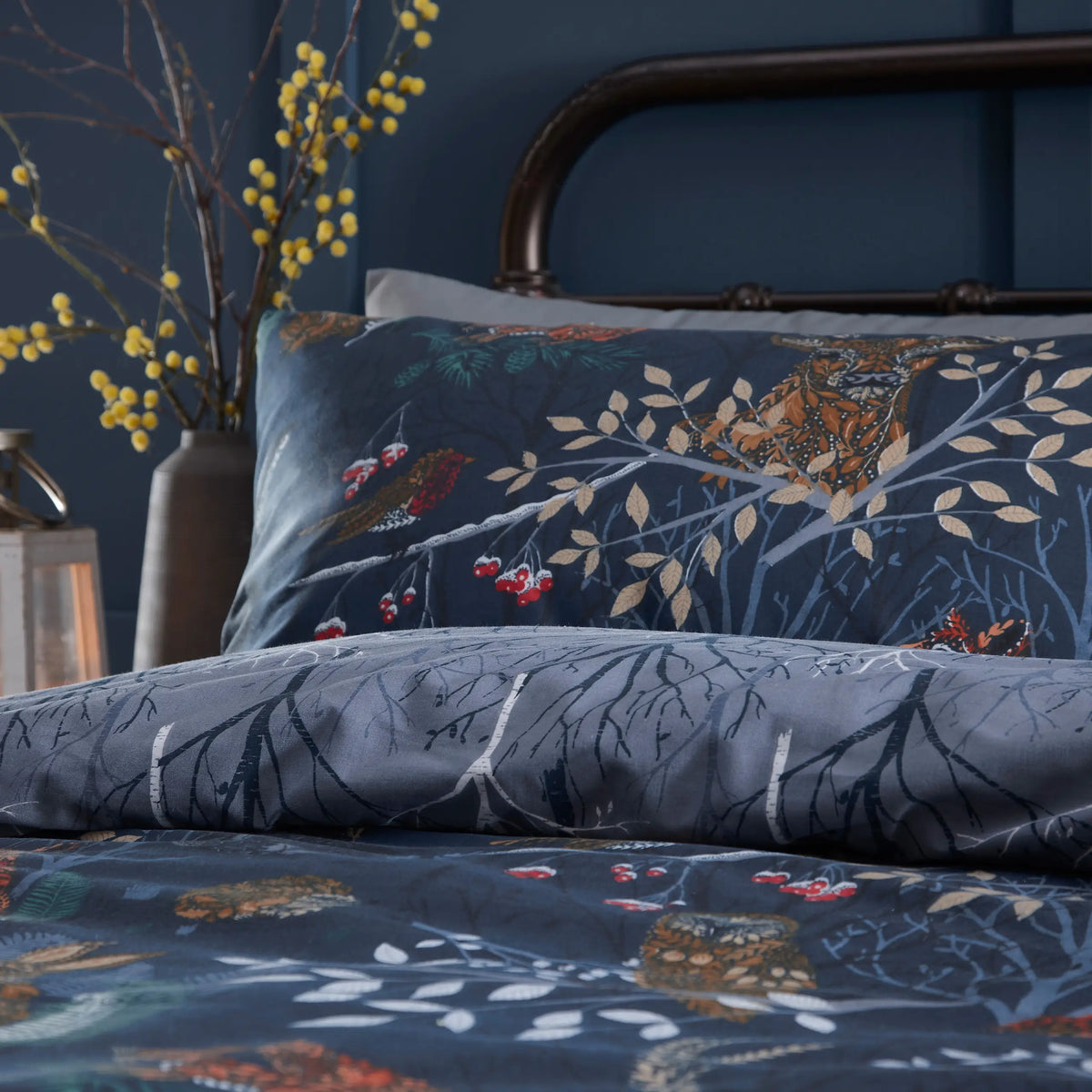 Forest Fauna Woodland Reversible Duvet Cover Set in Navy