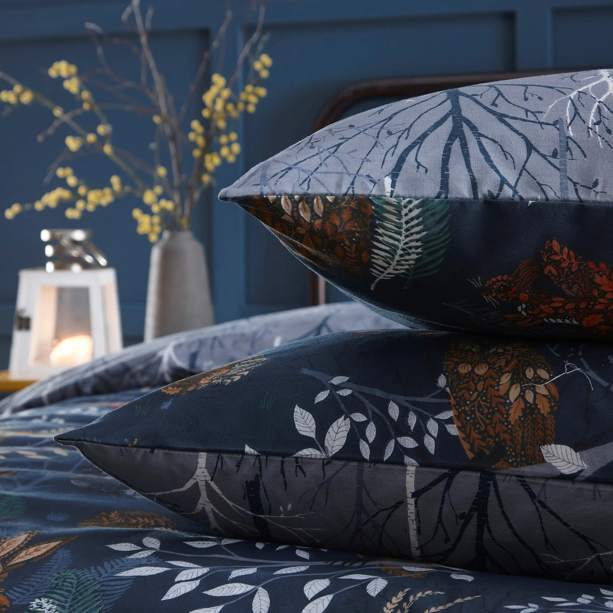 Forest Fauna Woodland Reversible Duvet Cover Set in Navy