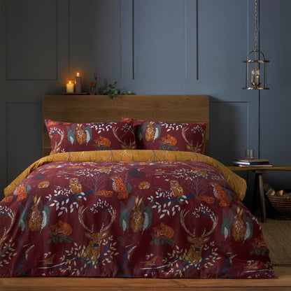 Forest Fauna Reversible Duvet Cover Set in Rust