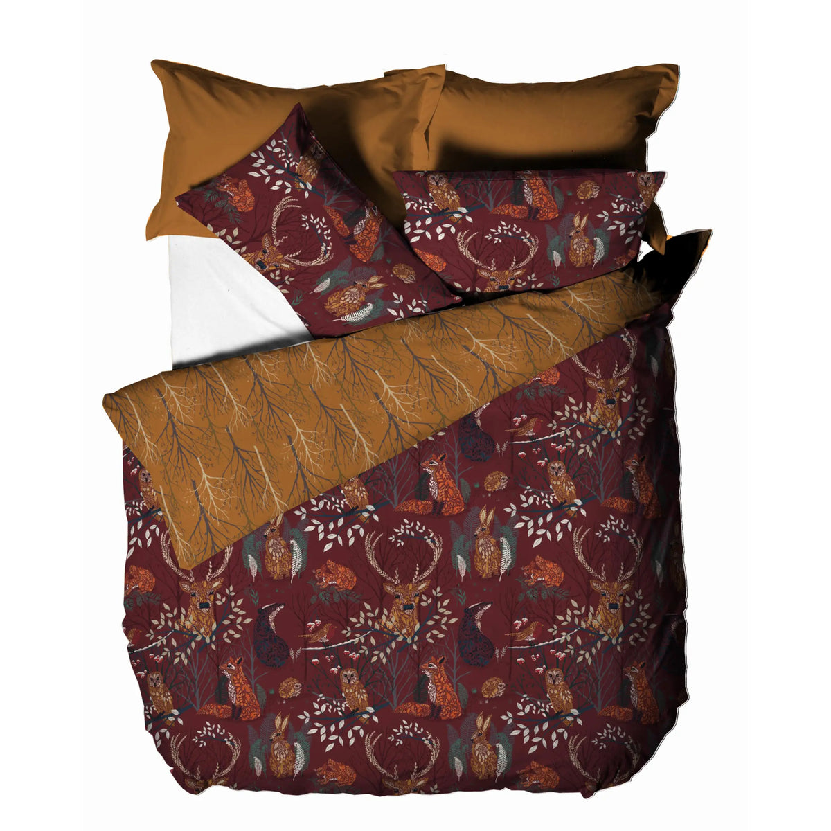 Forest Fauna Reversible Duvet Cover Set in Rust