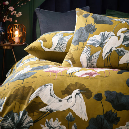 Kushiro Crane Reversible Duvet Cover Set in Olive