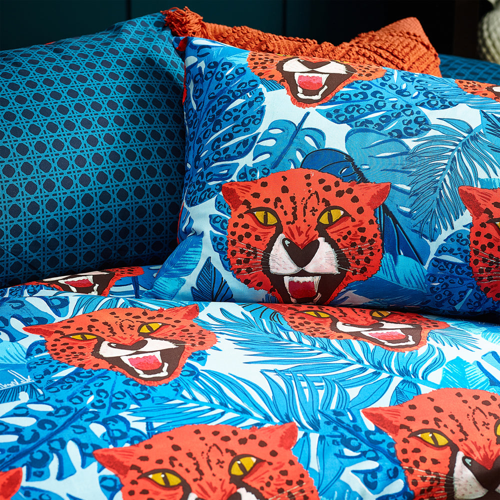 Untamed Cheetah Reversible Duvet Cover Set in Blue