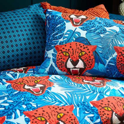 Untamed Cheetah Reversible Duvet Cover Set in Blue
