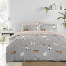 Cats Reversible Duvet Cover Set in Grey by Fusion