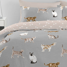 Cats Reversible Duvet Cover Set in Grey by Fusion