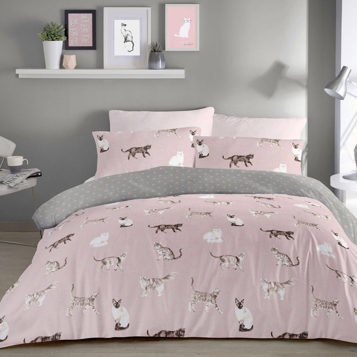 Cats Reversible Duvet Cover Set in Blush by Fusion
