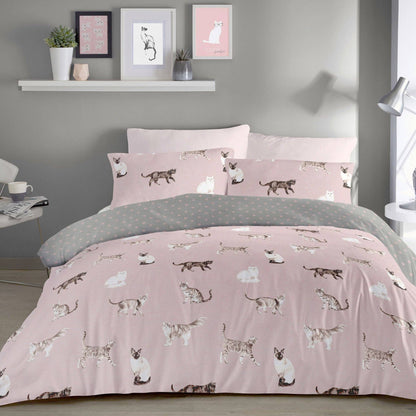 Cats Reversible Duvet Cover Set in Blush by Fusion