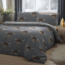 Highland Cow Reversible Duvet Cover Set in Grey by Fusion