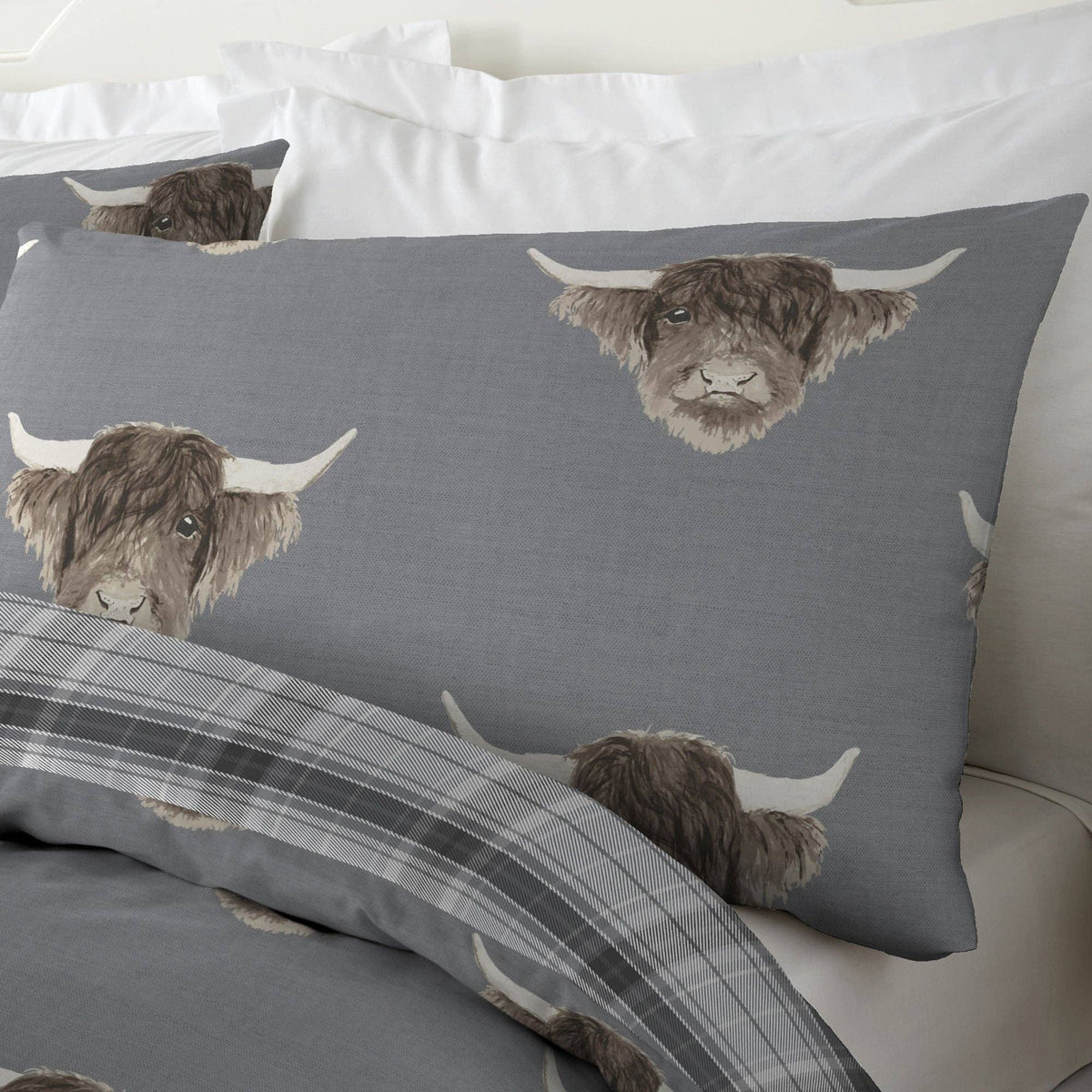 Highland Cow Reversible Duvet Cover Set in Grey by Fusion
