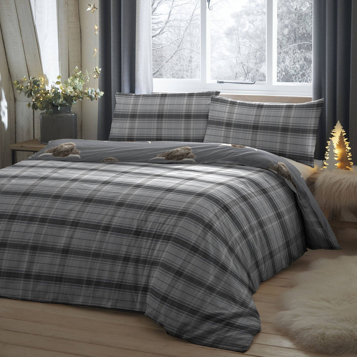 Highland Cow Reversible Duvet Cover Set in Grey by Fusion
