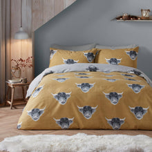 Highland Cow Reversible Duvet Cover Set in Ochre by Fusion