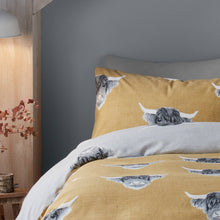 Highland Cow Reversible Duvet Cover Set in Ochre by Fusion