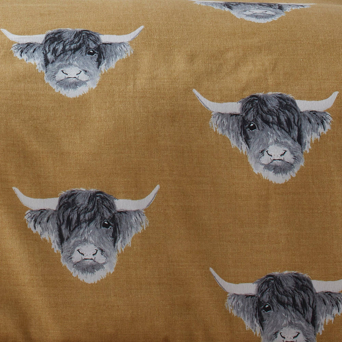 Highland Cow Reversible Duvet Cover Set in Ochre by Fusion