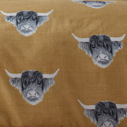 Highland Cow Reversible Duvet Cover Set in Ochre by Fusion