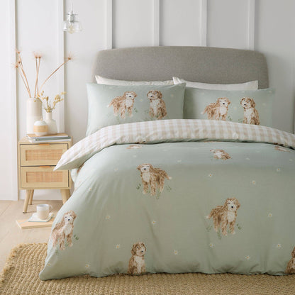 Hattie the Cockapoo Reversible Duvet Cover Set in Green