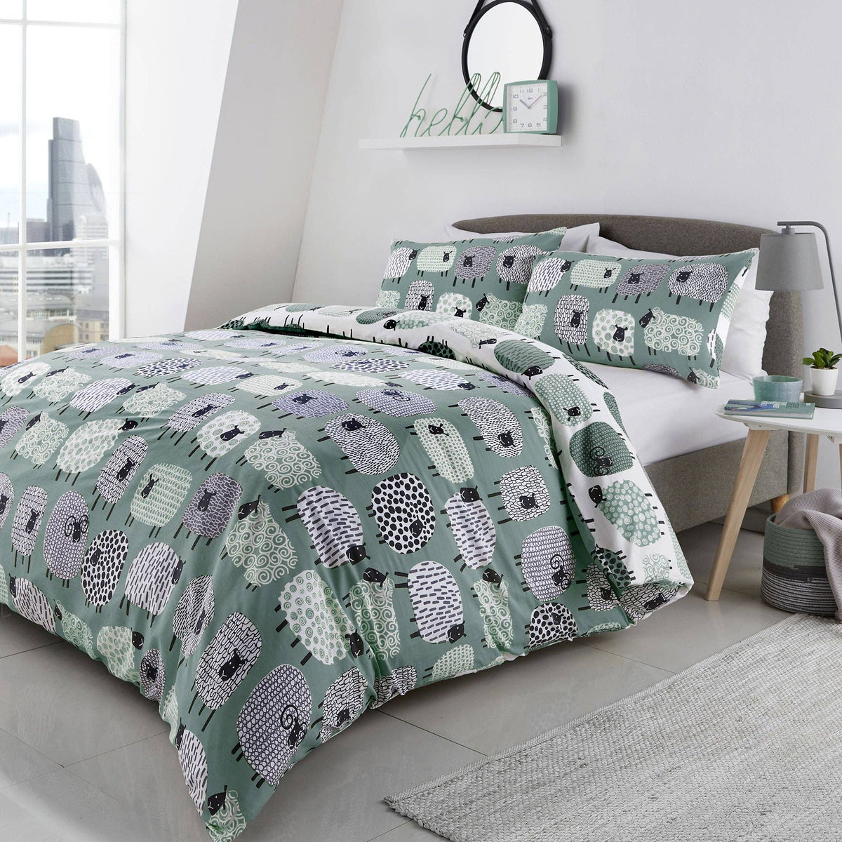Dotty Sheep Reversible Duvet Cover Set in Duck Egg