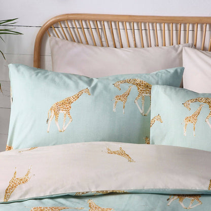 Milo Giraffe Reversible Duvet Cover Set in Duck Egg