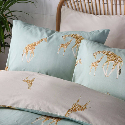 Milo Giraffe Reversible Duvet Cover Set in Duck Egg