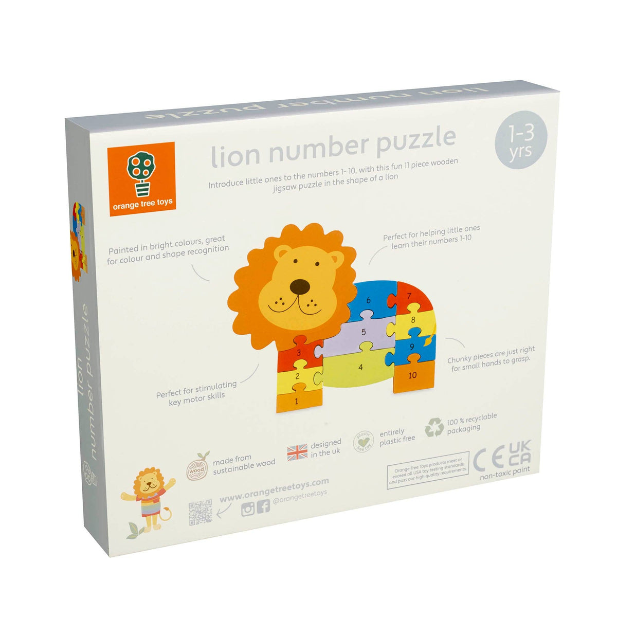 Lion 1-10 Wooden Number Puzzle with 11 Pieces from Orange Tree Toys