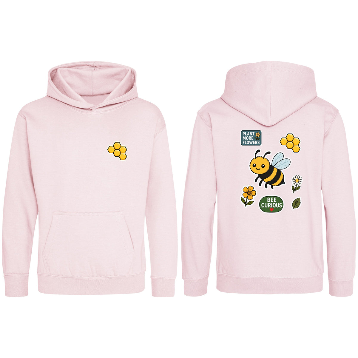 Bee Curious Kids' Hoodie - Badges of the Wild Baby Pink colour variant image