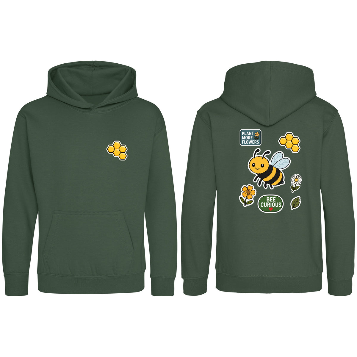 Bee Curious Kids' Hoodie - Badges of the Wild Bottle Green colour variant image