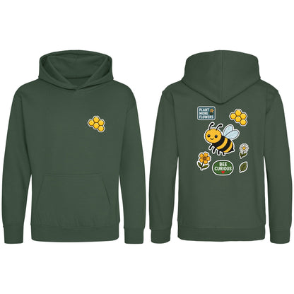 Bee Curious Kids' Hoodie - Badges of the Wild Bottle Green colour variant image