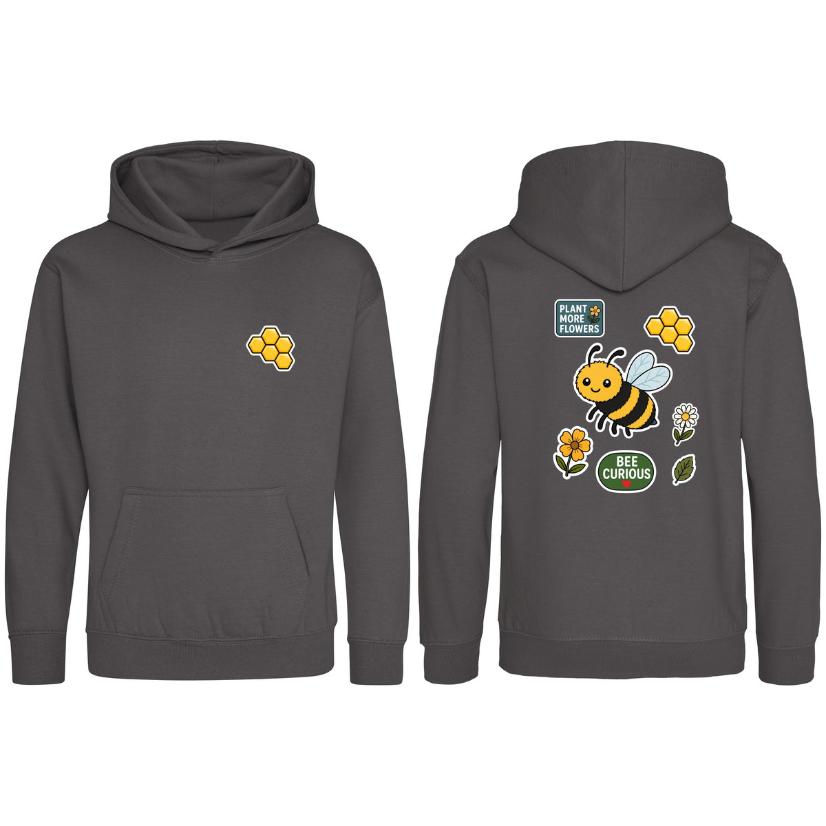 Bee Curious Kids' Hoodie - Badges of the Wild Charcoal colour variant image