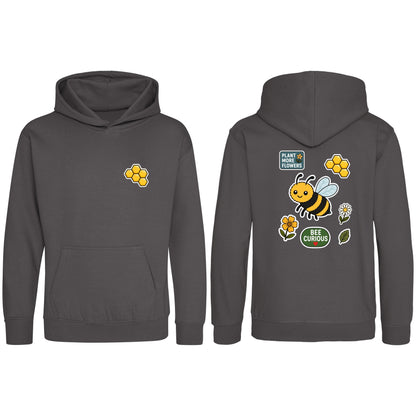 Bee Curious Kids' Hoodie - Badges of the Wild Charcoal colour variant image