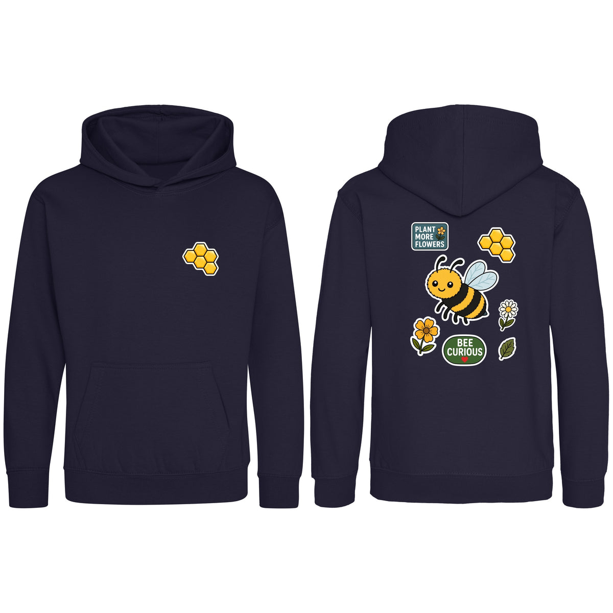 Bee Curious Kids' Hoodie - Badges of the Wild French Navy colour variant image