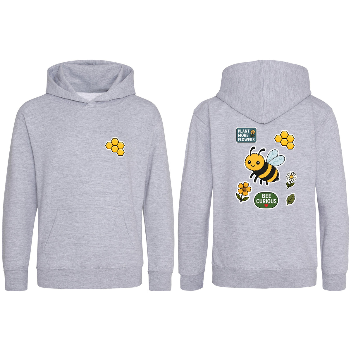 Bee Curious Kids' Hoodie - Badges of the Wild Heather Grey colour variant image