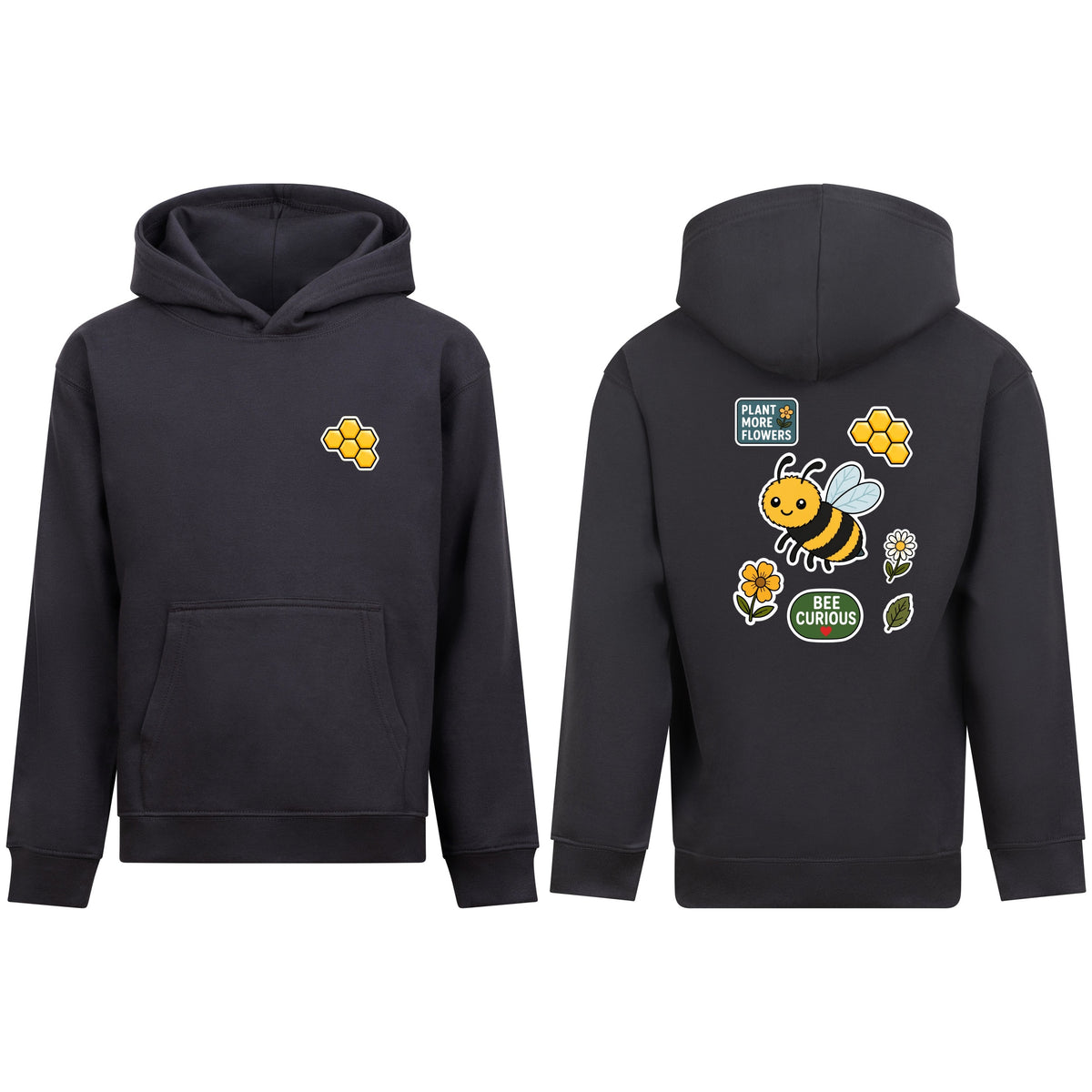 Bee Curious Kids' Hoodie - Badges of the Wild Solid Charcoal colour variant image