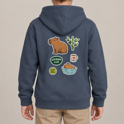 Capybara Chill Club Kids' Hoodie - Badges of the Wild lead image