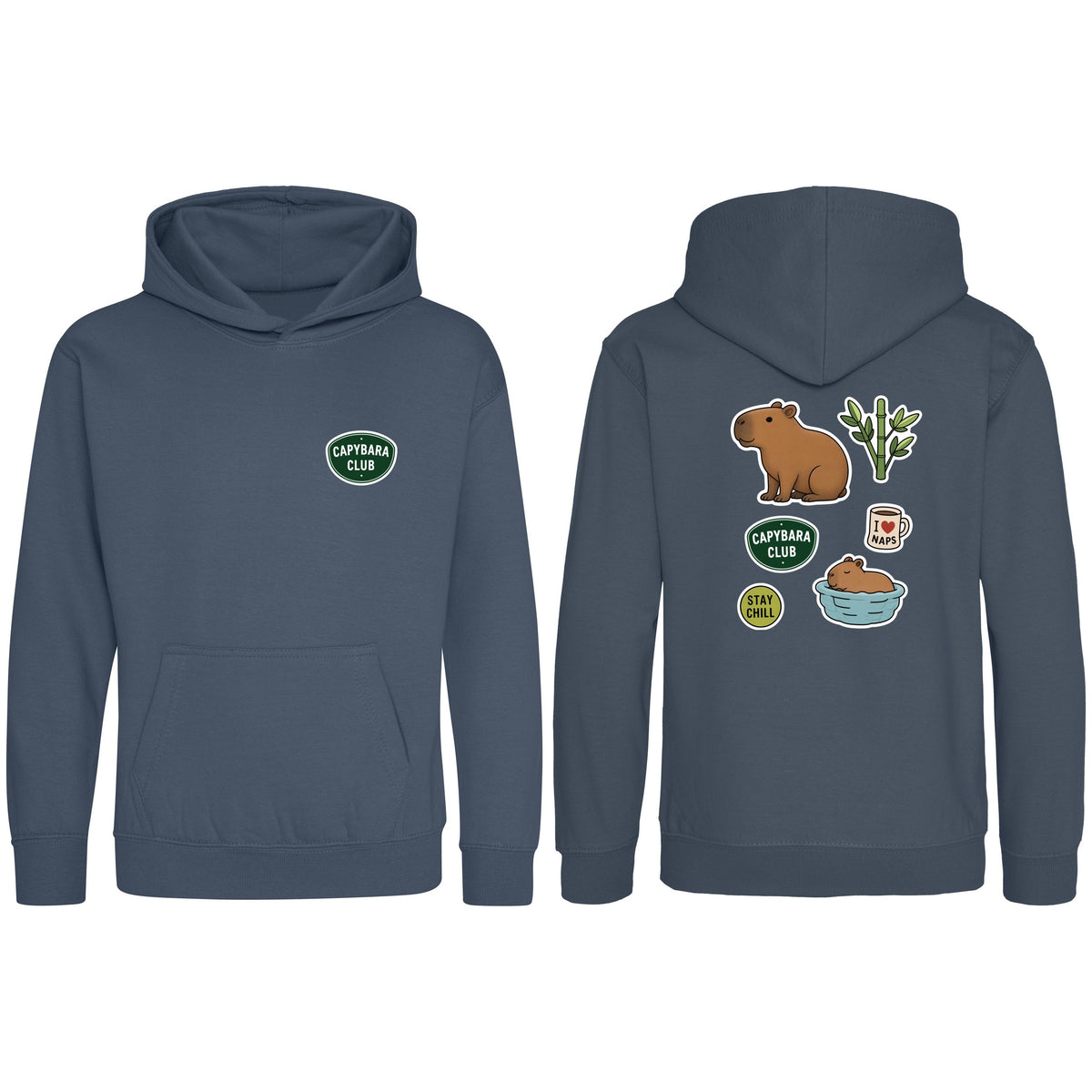 Capybara Chill Club Kids' Hoodie - Badges of the Wild Airforce Blue colour variant image