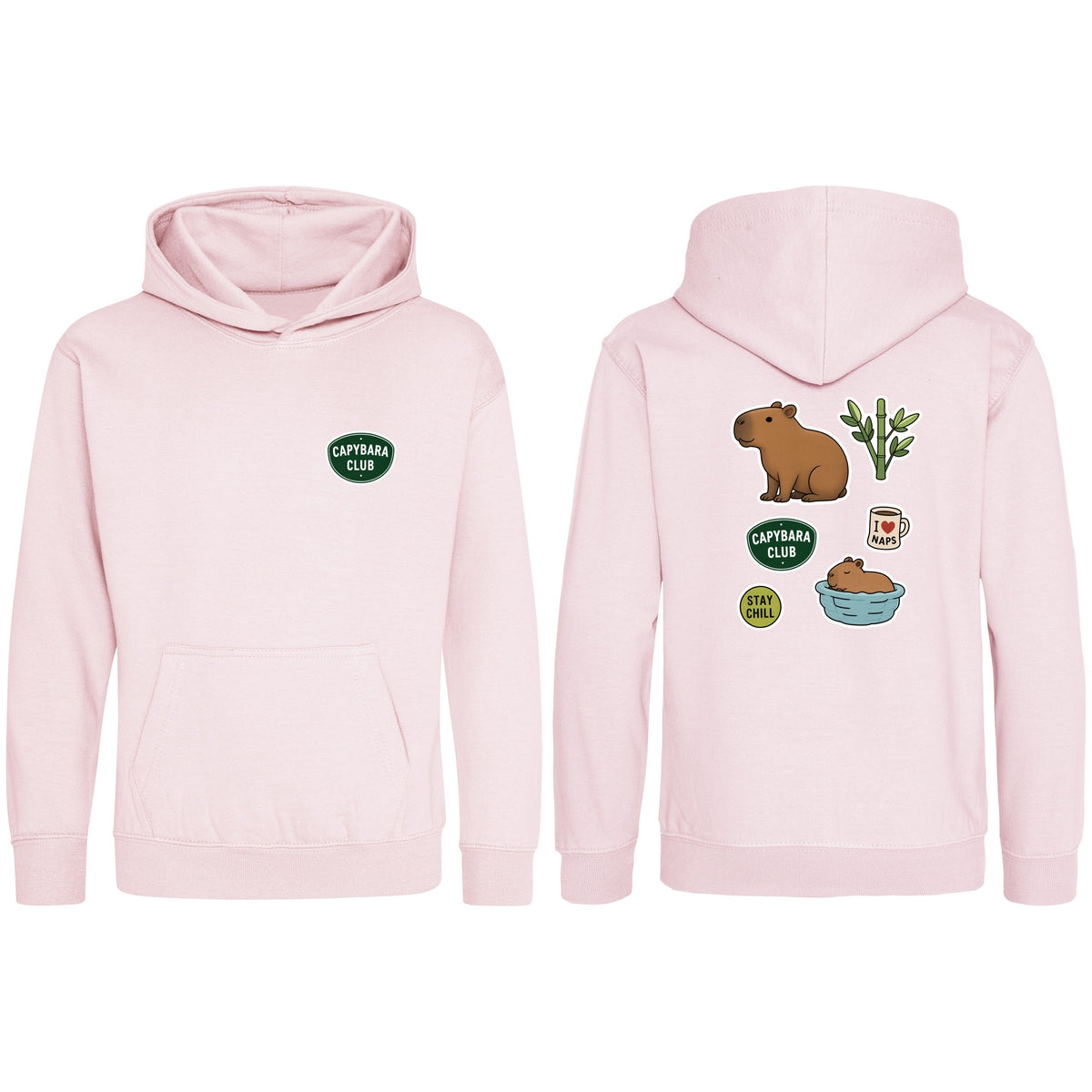 Capybara Chill Club Kids' Hoodie - Badges of the Wild Baby Pink colour variant image