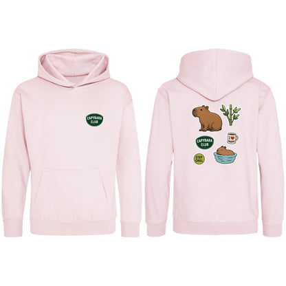 Capybara Chill Club Kids' Hoodie - Badges of the Wild Baby Pink colour variant image