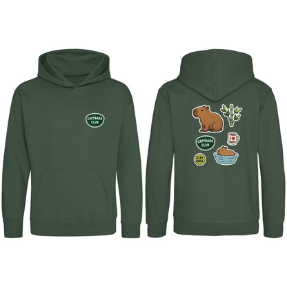 Capybara Chill Club Kids' Hoodie - Badges of the Wild Bottle Green colour variant image