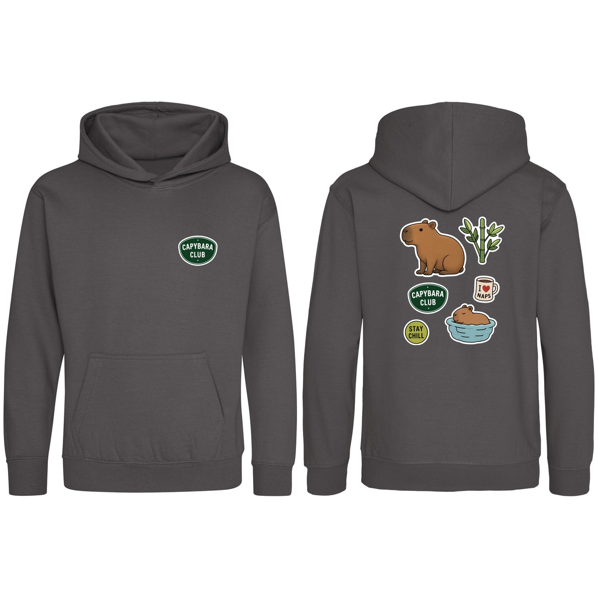 Capybara Chill Club Kids' Hoodie - Badges of the Wild Charcoal colour variant image