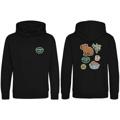 Capybara Chill Club Kids' Hoodie - Badges of the Wild Deep Black colour variant image