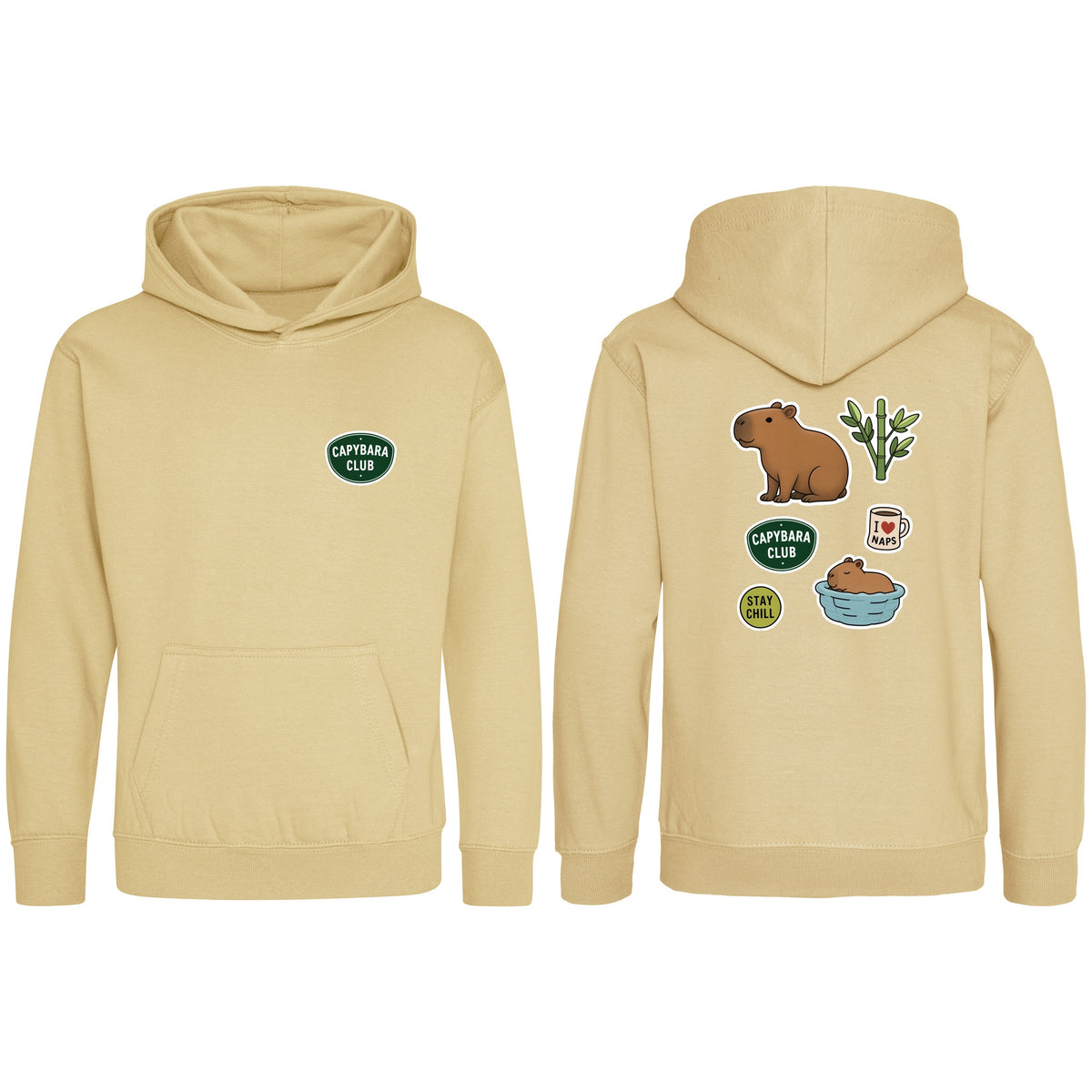 Capybara Chill Club Kids' Hoodie - Badges of the Wild Desert Sand colour variant image