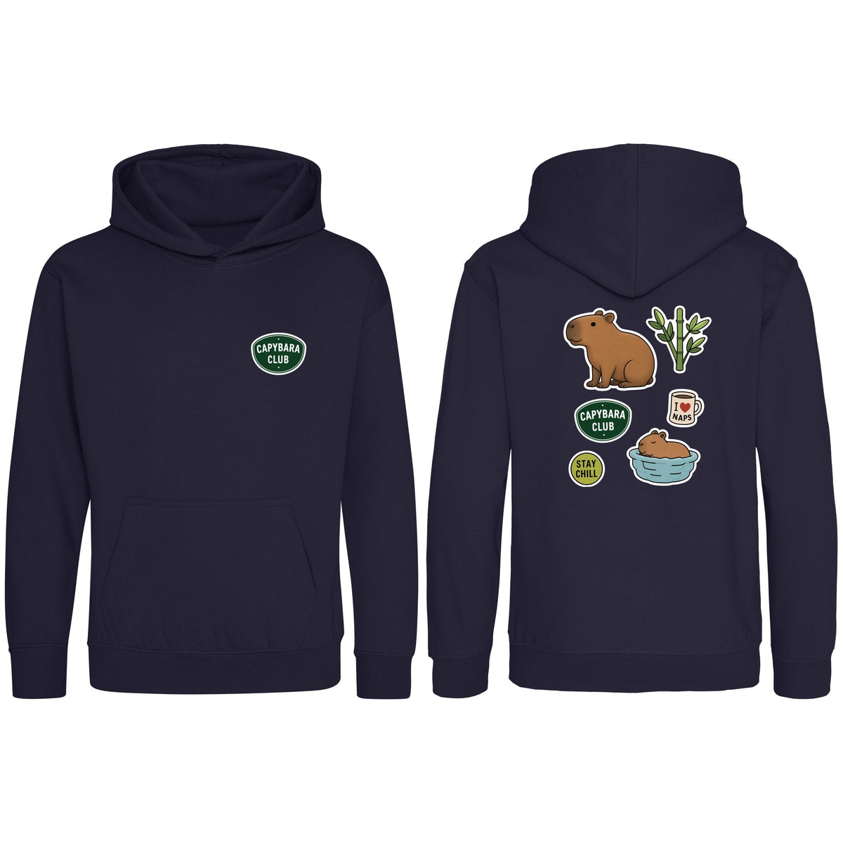 Capybara Chill Club Kids' Hoodie - Badges of the Wild French Navy colour variant image