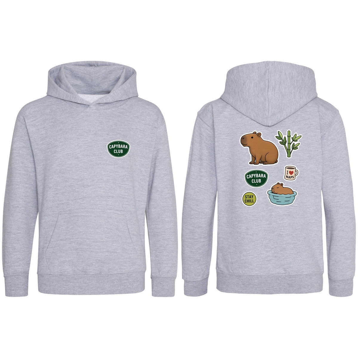 Capybara Chill Club Kids' Hoodie - Badges of the Wild Heather Grey colour variant image