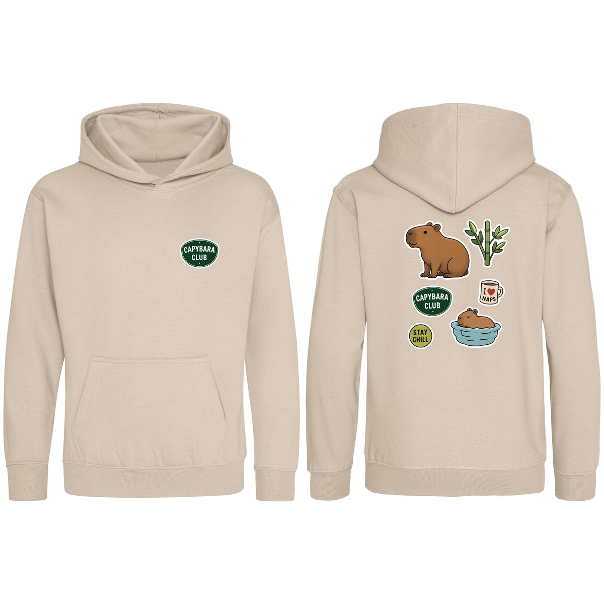 Capybara Chill Club Kids' Hoodie - Badges of the Wild Natural Stone colour variant image