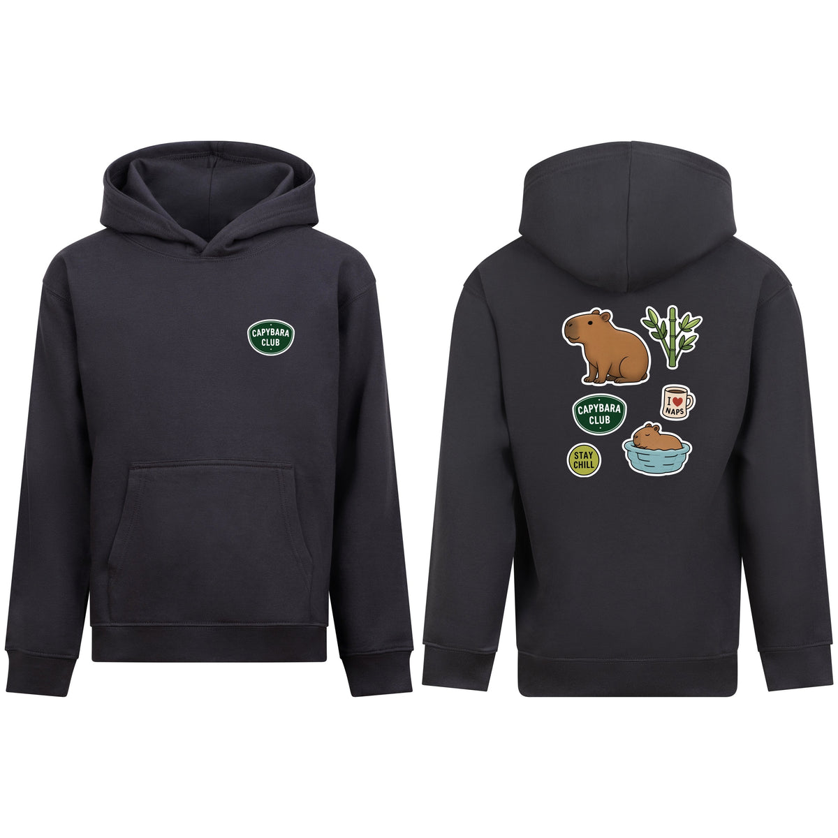 Capybara Chill Club Kids' Hoodie - Badges of the Wild Solid Charcoal colour variant image