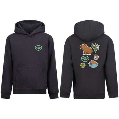 Capybara Chill Club Kids' Hoodie - Badges of the Wild Solid Charcoal colour variant image