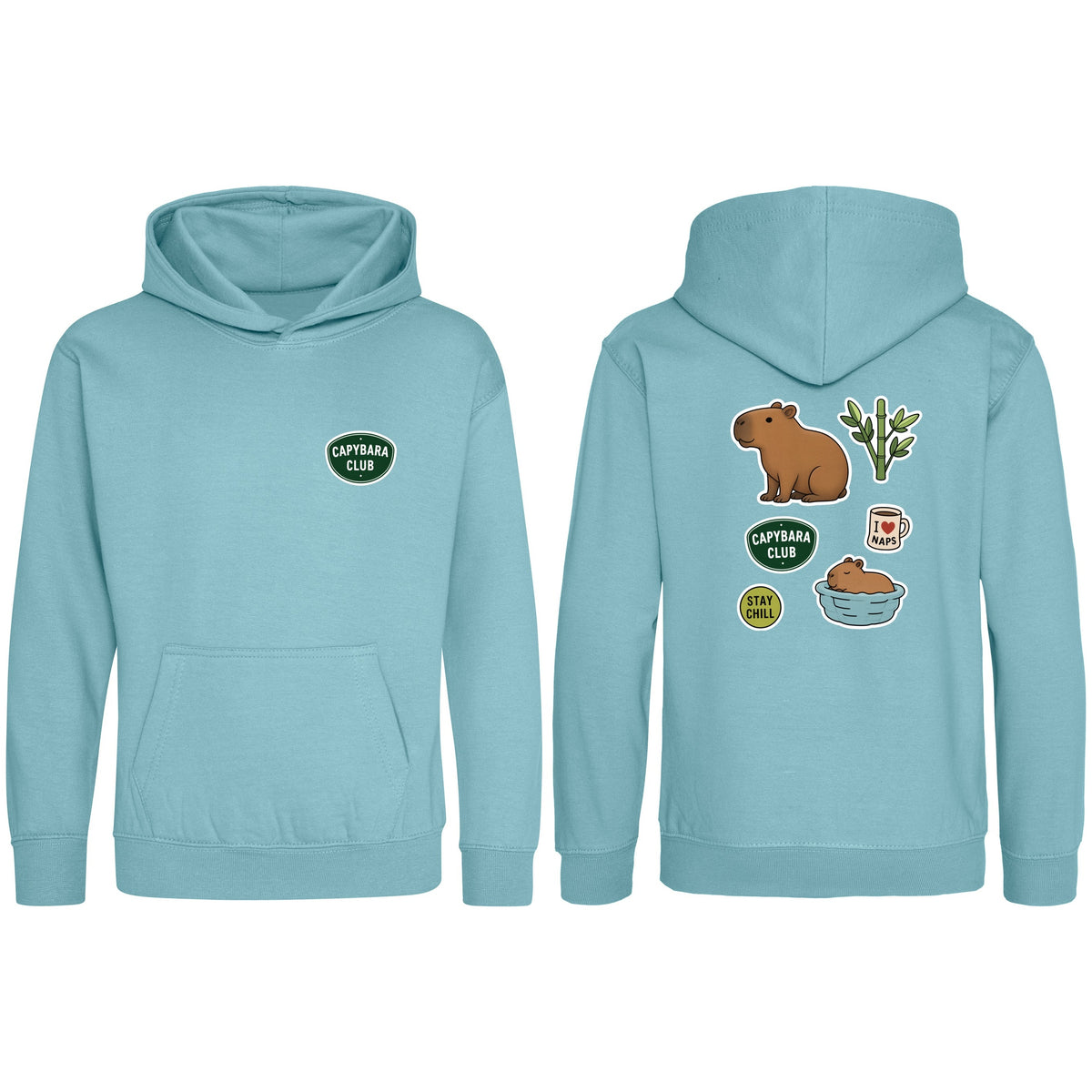 Capybara Chill Club Kids' Hoodie - Badges of the Wild Seafoam colour variant image