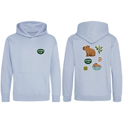 Capybara Chill Club Kids' Hoodie - Badges of the Wild Sky Blue colour variant image