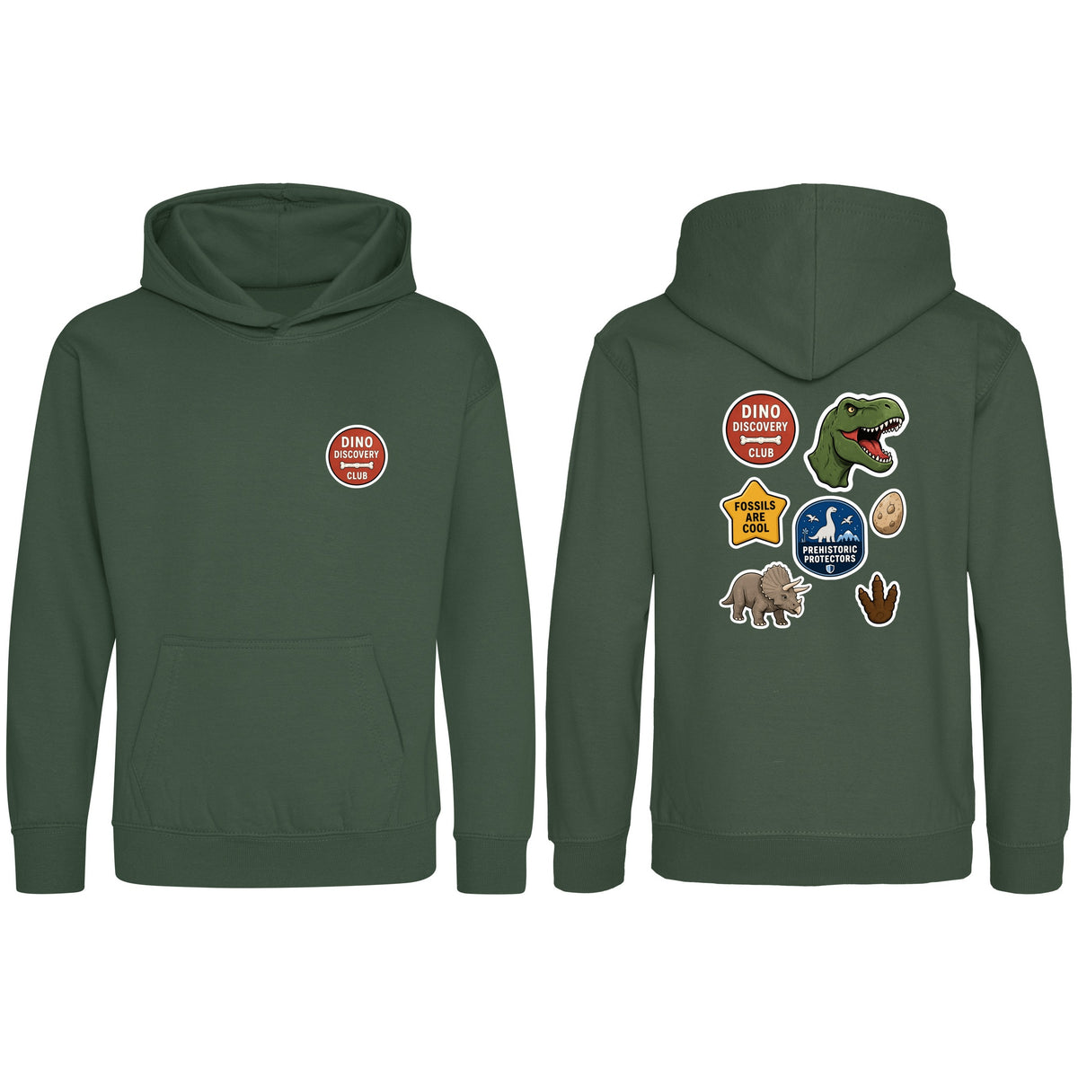Dino Discovery Club Kids' Hoodie - Badges of the Wild Bottle Green colour variant image